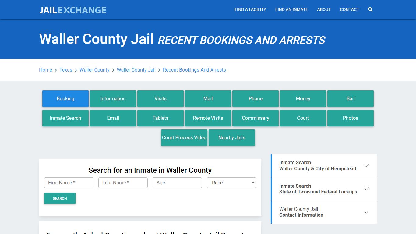 Waller County Jail Recent Bookings And Arrests - Jail Exchange